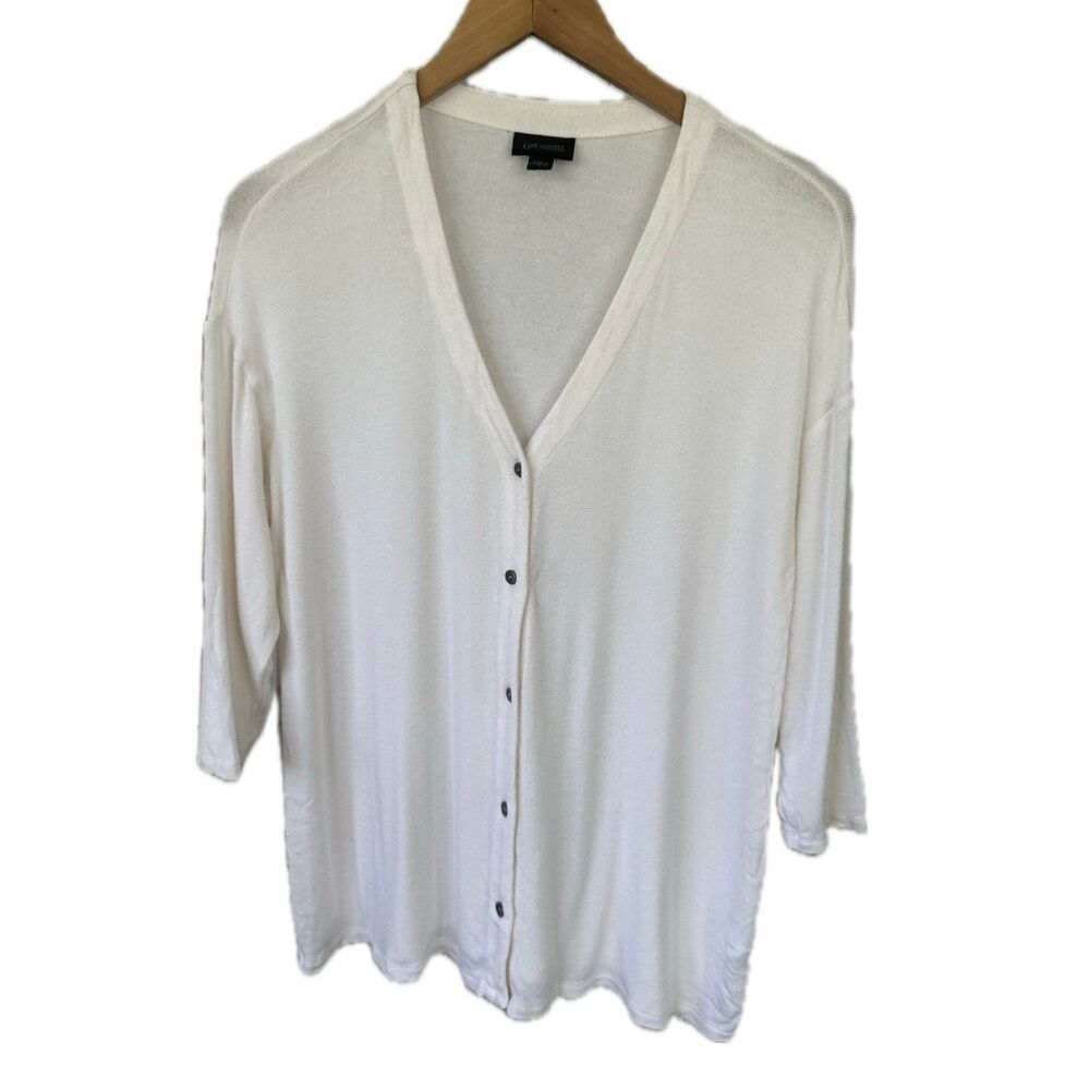 J. Jill Wearever Collection Ivory Quarter Sleeve Classic Button Down Cardigan M
